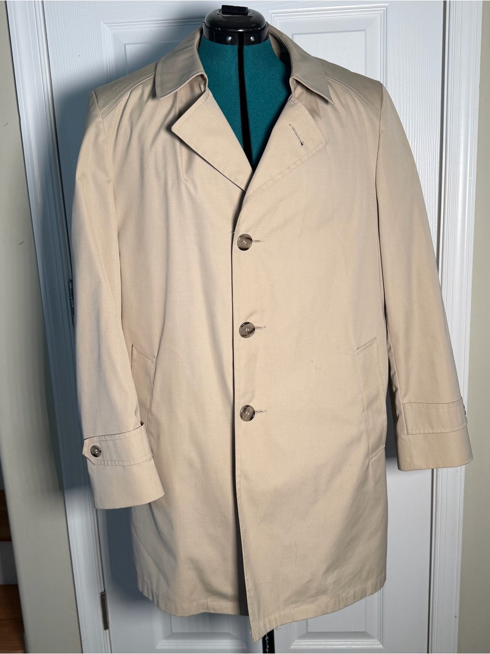 Vintage Beige Trench Jacket Faux Fur Lined Button Front Car Coat Made USA